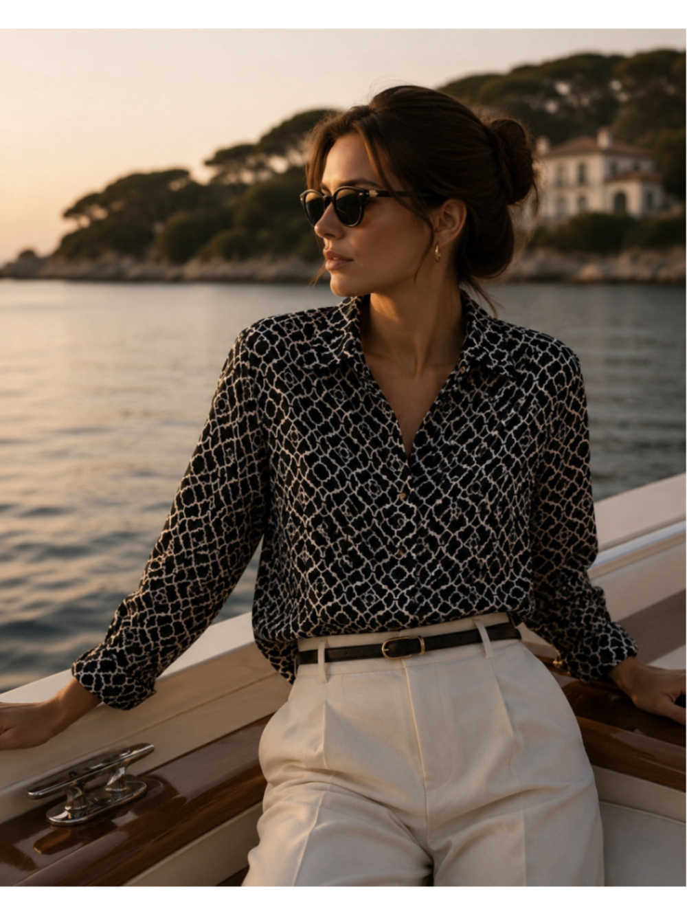 Charter Club Women's Black and White Linen Geometric Shirt - Size P/L - JC443